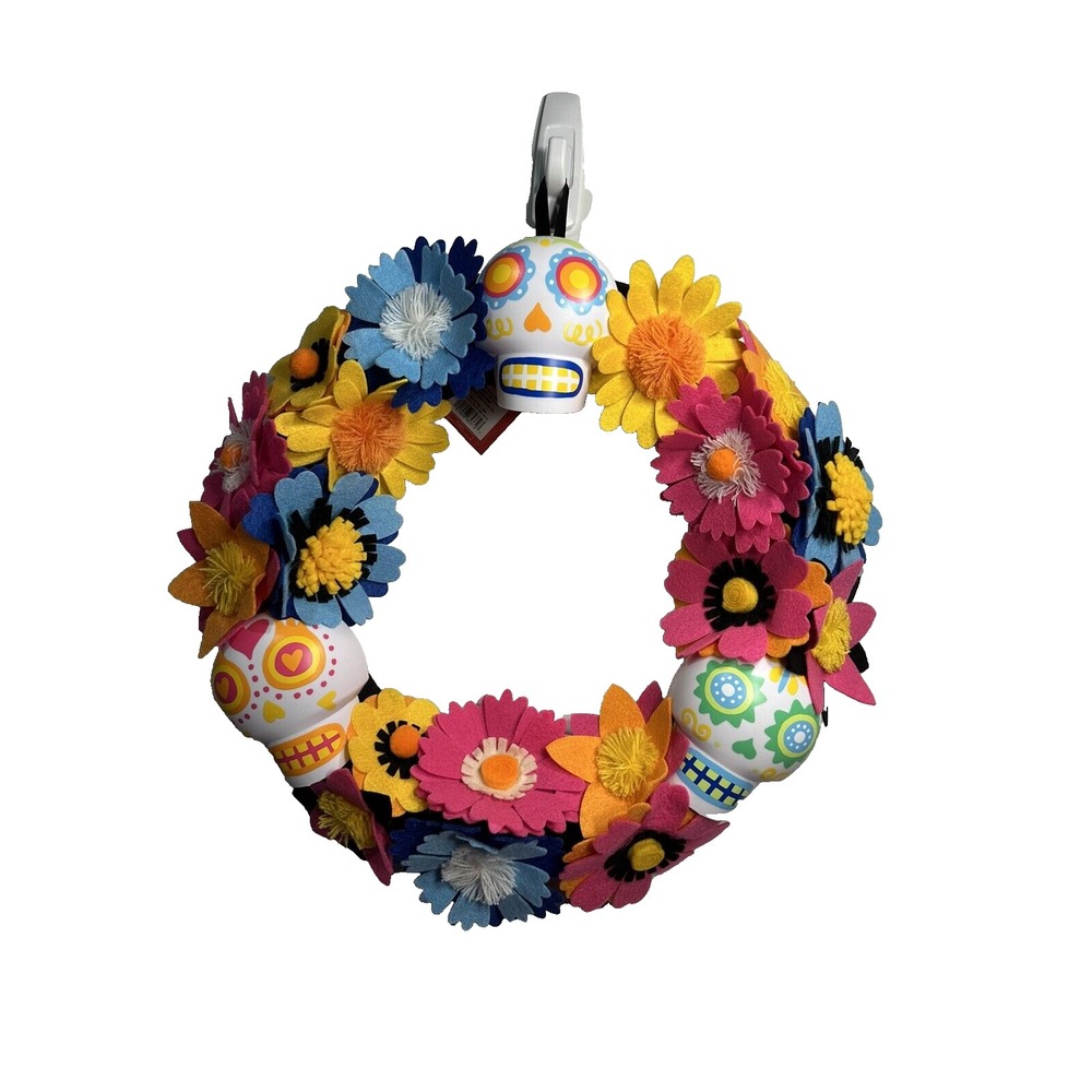 floral sugar skull wreath halloween home door decor‎